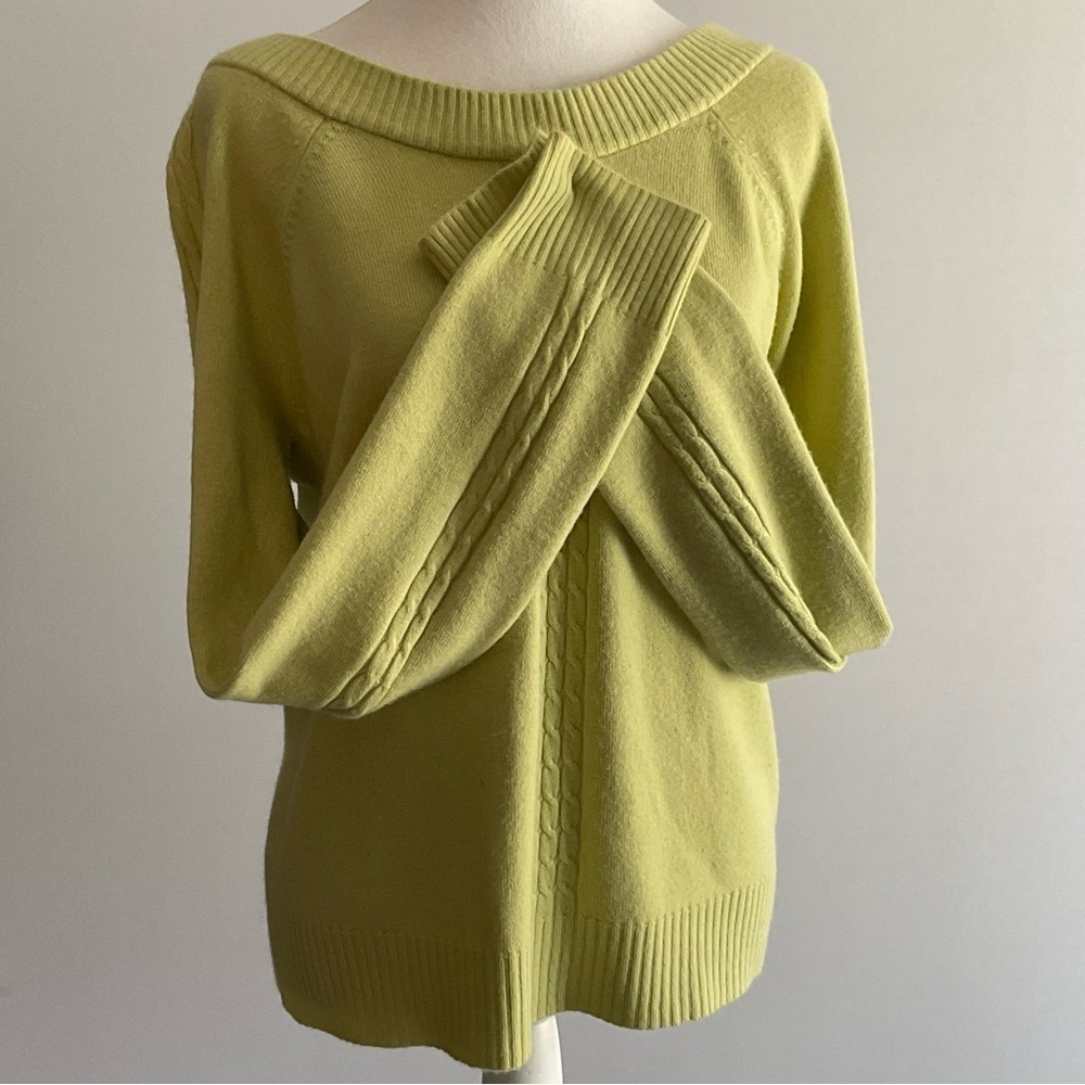 Chadwicks Chartreuse Cable Knit Sweater | Boat Neck | Long Sleeve | Size L